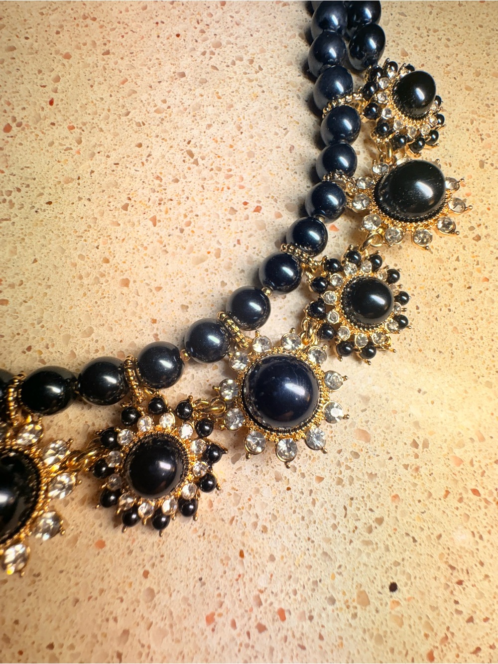 Charter Club Navy Blue Necklace Pearl Rhinestone Jewel Statement